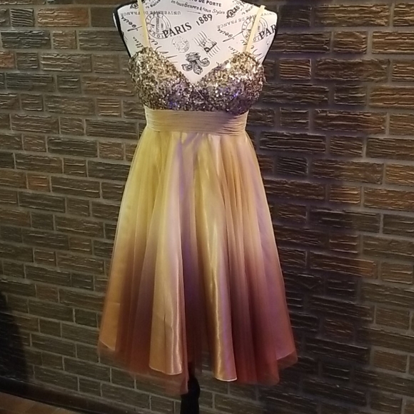 Sz 2 scala gold ombre short dress - Picture 1 of 6